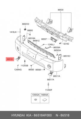 Hyundai Porter II Крепление бампера правое ниж. 865184F000 HYUNDAI KIA