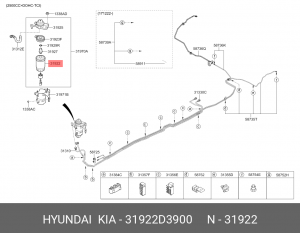 Фильтр топливный Spr 16-, Tucson 16- (Дизель, Корея) d10 mm 31922D3900 HYUNDAI KIA