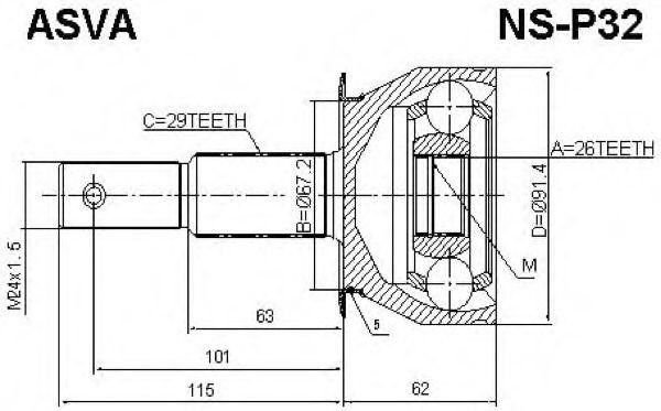 Nissan Pathfinder R51 05- ШРУС наружный л=п NS-P32 ASVA