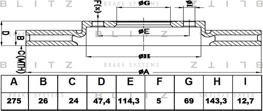 Hyundai ElantraHD 06-11 Диск тормозной перед 275x26 (MIN2) BS0444 BLITZ