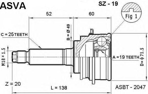 ШРУС НАРУЖНЫЙ 19X49X25 SZ-19 ASVA