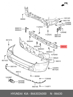 УСИЛИТЕЛЬ ЗАДНЕГО БАМПЕРА 8663026000 HYUNDAI KIA