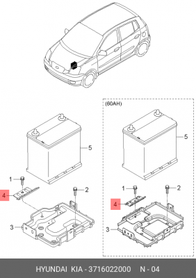 Hyundai / Kia кронштейн крепления АКБ 3716022000 HYUNDAI KIA