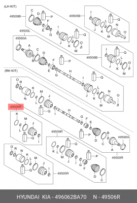 HYUNDAI SantaFE 2,2D 11-12 пыльник ШРУСа внутр прав 496062BA70 HYUNDAI KIA