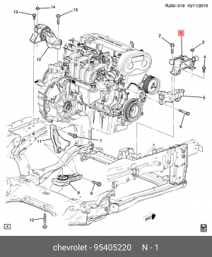 Chevrolet Aveo T300 Опора двигателя правая МКПП 95405220 GENERAL MOTORS