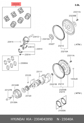 Hyundai Porter Кольца поршневые STD комплект 2304042850 HYUNDAI KIA