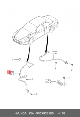 Hyundai Sonata Датчик ABS передний правый 9567038100 HYUNDAI KIA