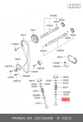 Hyundai Accent 99-/Getz DOHC/Elantra 00-06 1.6 Клапан выпускной 2221226050 HYUNDAI KIA