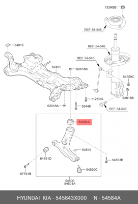 Hyundai Elantra MD 11-/14-/i30 12-/Veloster Сайлентблок переднего рычага большой 545843X000 HYUNDAI KIA