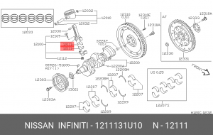 Nissan Maxima вкладыш шатунный стандарт шейка 1 оригинал 12111-31U10 NISSAN INFINITI
