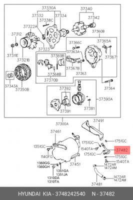 Hyundai Porter Шланг помпы генератора 3748242540 HYUNDAI KIA