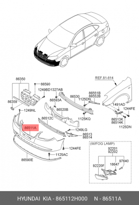 Hyundai Elantra 06 Накладка переднего бампера 865112H000 HYUNDAI KIA