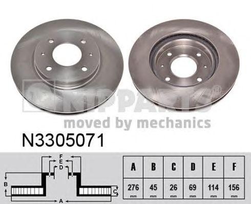 Диск тормозной MITSUBISHI GALANT VI 96>04/LANCER 03> передний вент. (Диск торм M N3305071 H B JAKOPARTS NIPPARTS