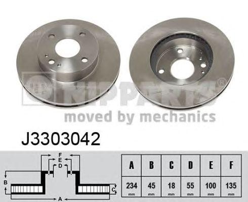MAZDA 323 F/C/S [M] 1,3-1,8/1,7D диск тормозной передний J3303042 H B JAKOPARTS NIPPARTS