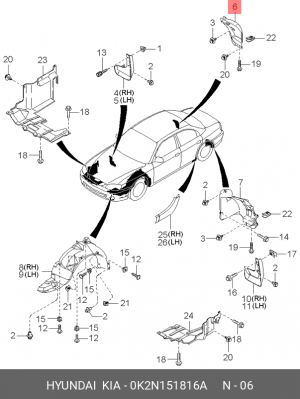 Kia Spectra Подкрылок задний правый 0K2N151816A HYUNDAI KIA