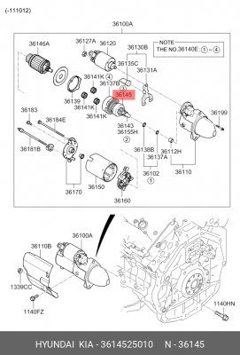 Hyundai NF 2.4/Carens 2.0 04-06 Бендикс стратера 3614525010 HYUNDAI KIA