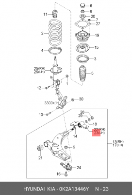 Kia Spectra сайлентблок перед рычага задний левый 0K2A13446Y HYUNDAI KIA