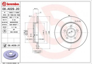 Ford Focus 2 04- диск тормозной задний [265x11] 5 отв. 08.A029.20 BREMBO