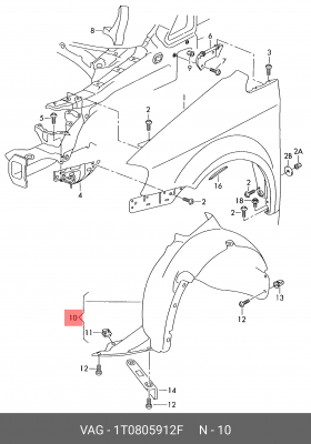 VAG Caddy 2K подкрылок передний правый 1T0 805 912 F VAG