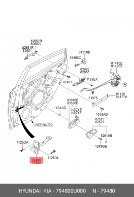 Hyundai Solaris 11-17 ограничитель двери задней левой 794800U000 HYUNDAI KIA
