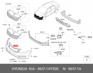 Kia Rio 15- Бампер пердний 865114Y500 HYUNDAI KIA