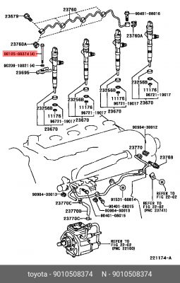 Toyota LC150 болт крепления форсунки 90105-08374 TOYOTA