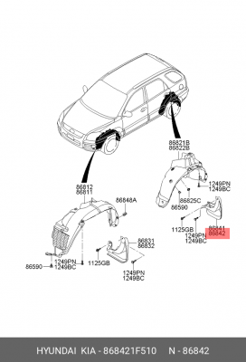 Kia Sportage 07 Брызговик задний правый 868421F510 HYUNDAI KIA