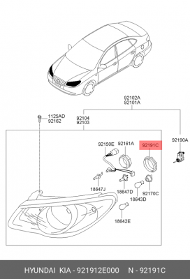 Hyundai Elantra 06-, Tucson, SantaFe 06, I10, I20 Крышка фары 921912E000 HYUNDAI KIA