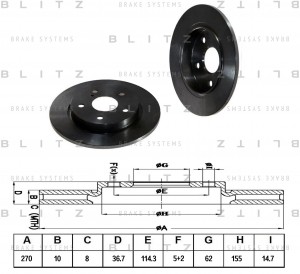 Toyota Auris 1,4-2,2L 07- UKP, Corolla 150 ???, 180 13- диск тормозной задний 27 BS0291 BLITZ