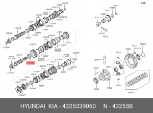 Hyundai подшипник игольчатый вторичного вала 1йшестерни 4325339060 HYUNDAI KIA
