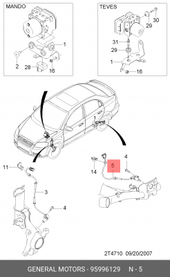 Chevrolet Aveo Датчик АБС (количества оборотов колеса) 95996129 GENERAL MOTORS