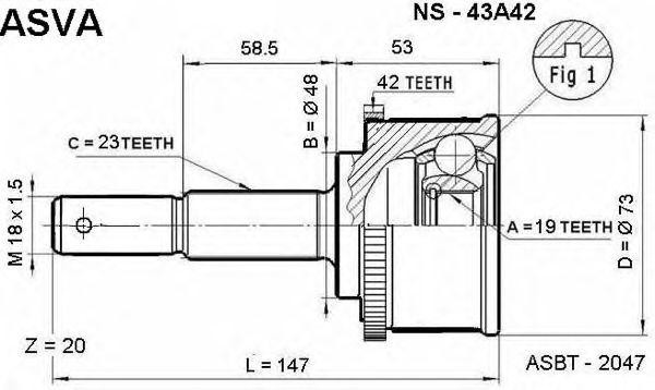 NISSAN MICRA MARCH K11 1992-2002   ШРУС НАРУЖНИЙ 19x48x23 NS-43A42 ASVA