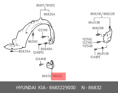 Hyundai Elantra 96 Брызговик 8683229000 HYUNDAI KIA