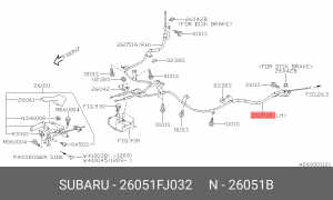 Трос стояночного тормоза 26051FJ032 SUBARU