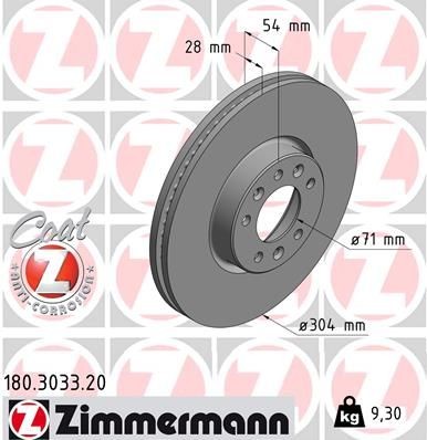 Диск тормозной 180.3033.20 ZIMMERMANN