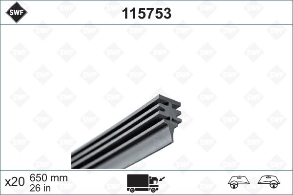 650мм x 1 шт Резинка стеклоочистителя 115753 SWF