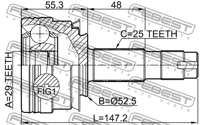 Chevrolet Aveo T300  ШРУС НАРУЖНЫЙ 29X52.5X25 1010-T300MT FEBEST