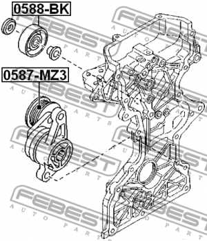 Mazda 3 1.6 03-09 ролик натяжителя приводного ремня металлический с ручьями 0587-MZ3 FEBEST
