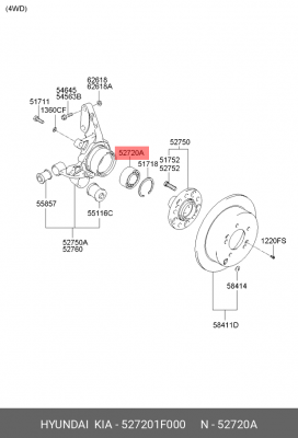 Kia Sorento 02-Подшипник перед./Tucson,Sportage 04-15/IX35 4WD/Santa Fe 00/Creta 527201F000 HYUNDAI KIA