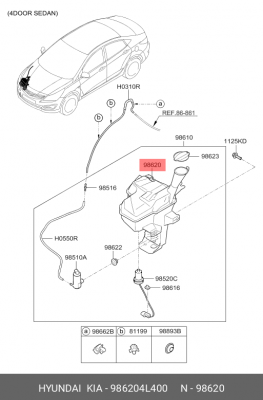 Hyundai Solaris 14- Бачок омывателя 986204L400 HYUNDAI KIA