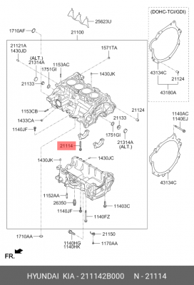 Hyundai Solaris 12-/17- 1.6/Kia Rio 12-/17- 1.6 - болт крепления шейки коленвала 211142B000 HYUNDAI KIA