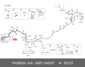 Hyundai Starex, H1 Шланг тормозной передний правый 58811-4A007 588114A007 HYUNDAI KIA
