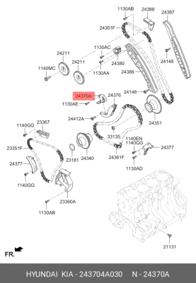 Kia Sorento 02-08/H1 07- Натяжитель цепи центральный 24370-4A030 HYUNDAI KIA