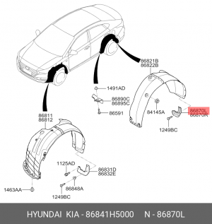Hyundai Solaris 17- брызговик задний левый 86841H5000 HYUNDAI KIA