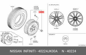 Nissan, Infiniti гайка колесная M12x1.25mm ключ 21 40224-JK00A NISSAN INFINITI