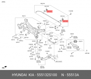 Kia Sportage 10-/Ix35 11-12гг втулка стаб.зад.VIN 4WD 16,5мм 555132S100 HYUNDAI KIA