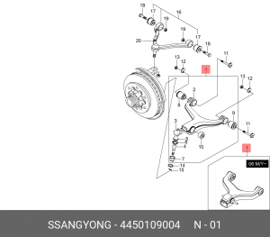 SS Kyron 06-12/Actyon 06-12/Rexton II 4WDРычаг нижний левый 4450109004 SSANG YONG