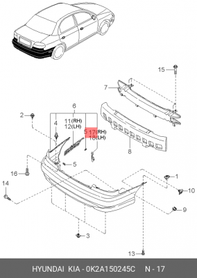 ОПОРНАЯ ПЛАНКА ПАНЕЛИ БАМПЕРА 0K2A150245C HYUNDAI KIA