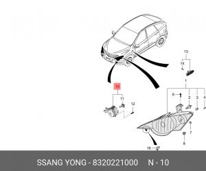 SS Actyon Sport 02.07-12.11 ПТФ перед прав 8320221000 SSANG YONG