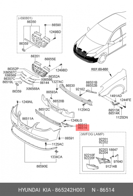 Hyundai Elantra 07- Заглушка ПТФ правая 865242H001 HYUNDAI KIA